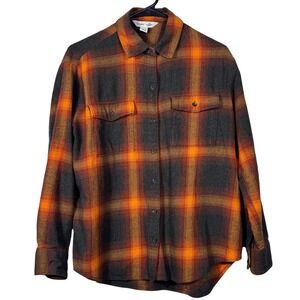 Old Navy The Boyfriend Shirt Orange Black Plaid Size Small Taylor Swift Evermore